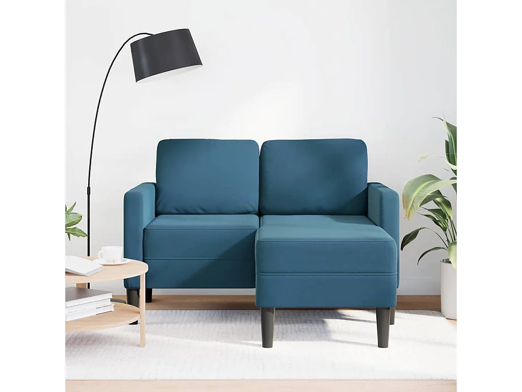Canapé 2 places avec méridienne en L bleu 125 cm velours