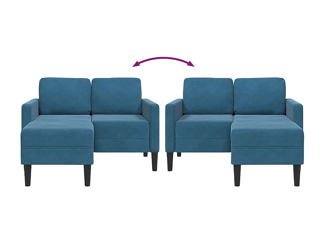 Canapé 2 places avec méridienne en L bleu 125 cm velours