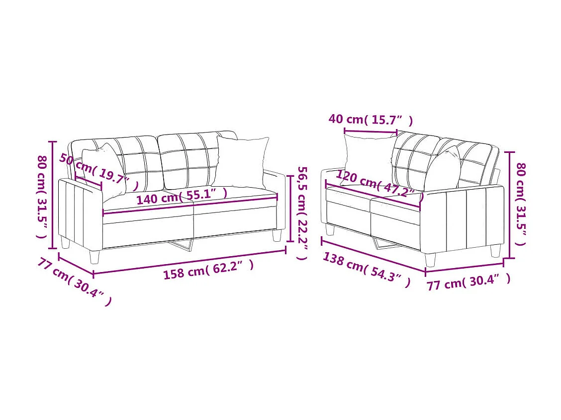 2-teiliges Sofaset mit grauen Kunstlederkissen