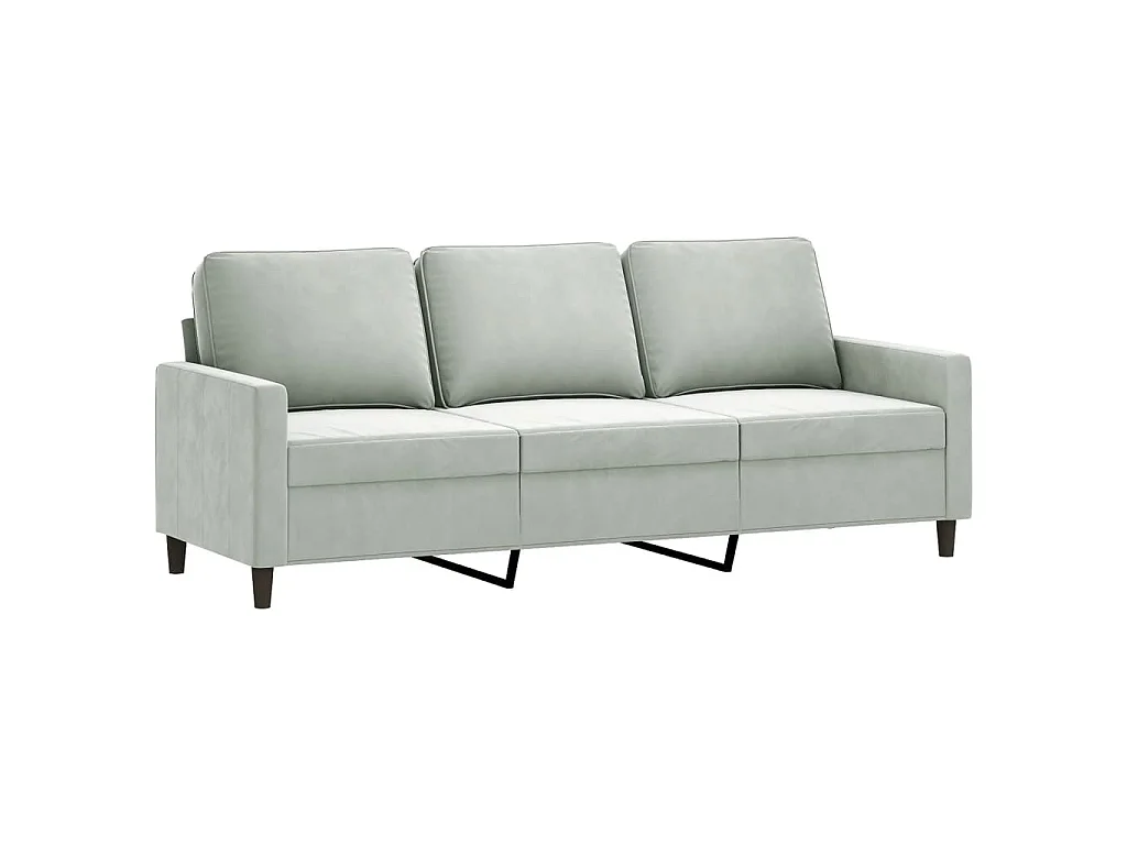 3-teiliges Sofaset mit Kissen, hellgrauer Samt