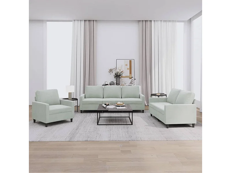 Set di divani 3 pezzi con cuscini in velluto grigio chiaro