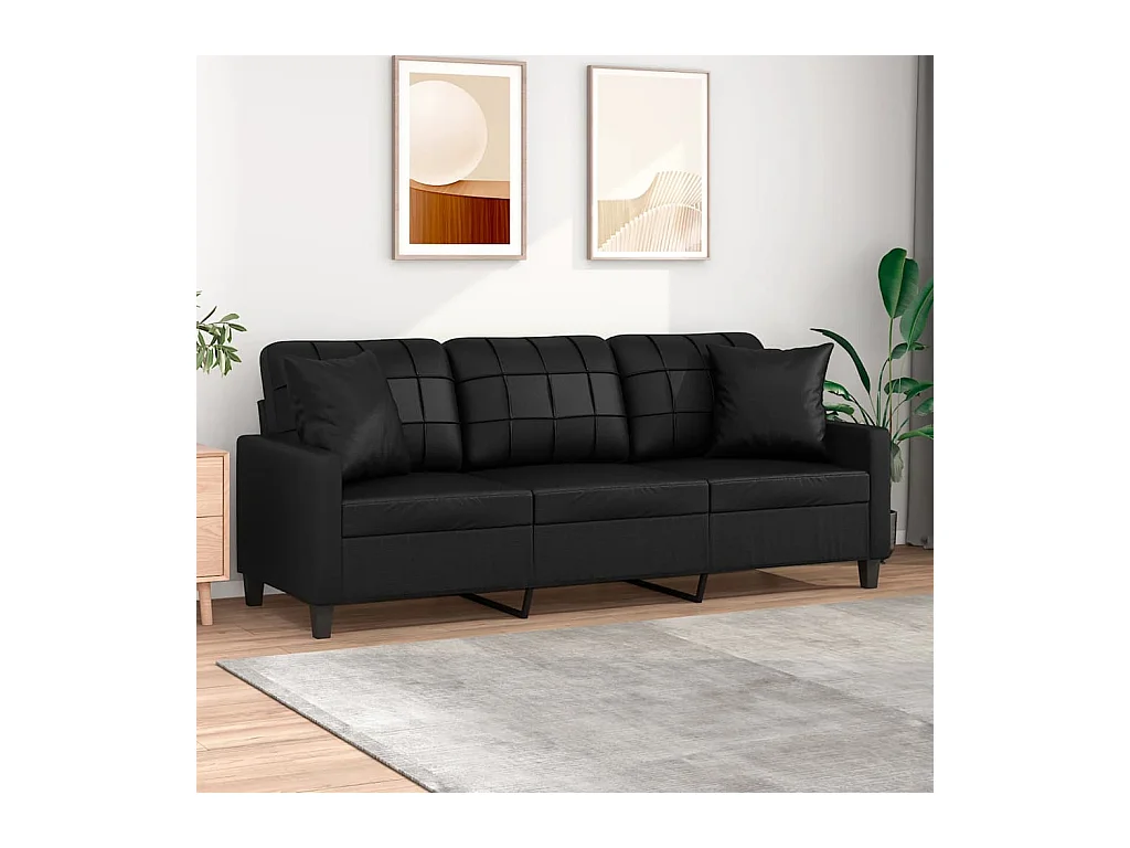 Divano 3 posti con cuscini decorativi nero 180cm in similpelle