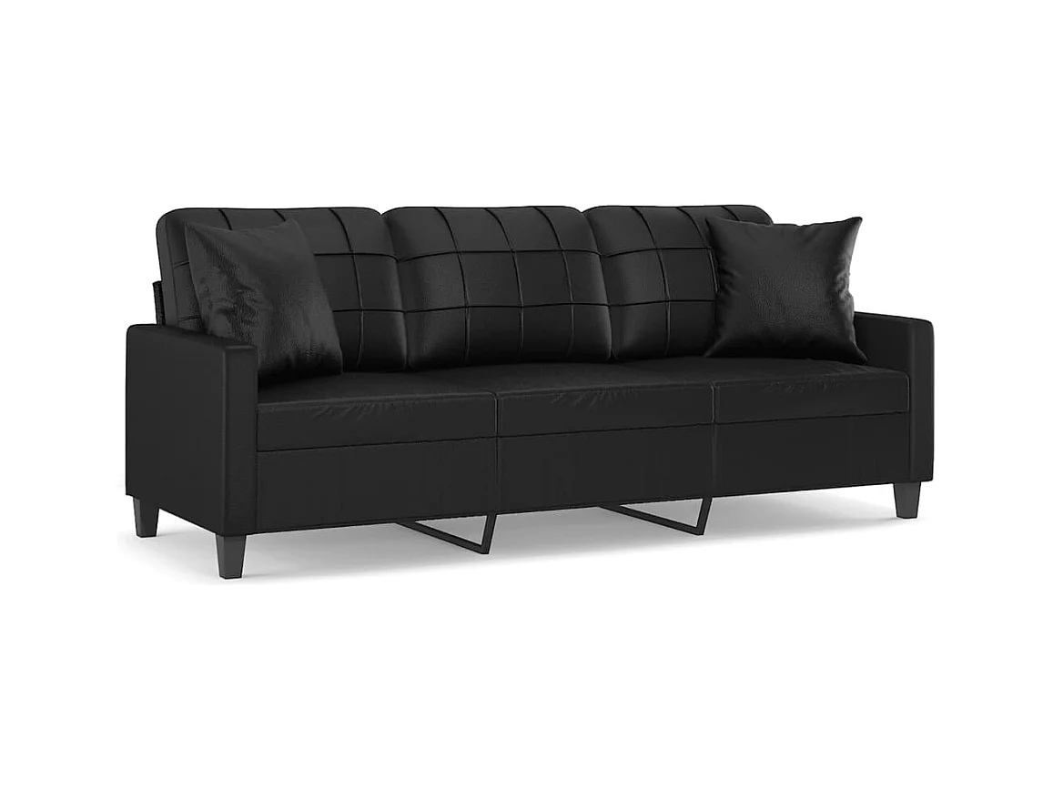 Divano 3 posti con cuscini decorativi nero 180cm in similpelle