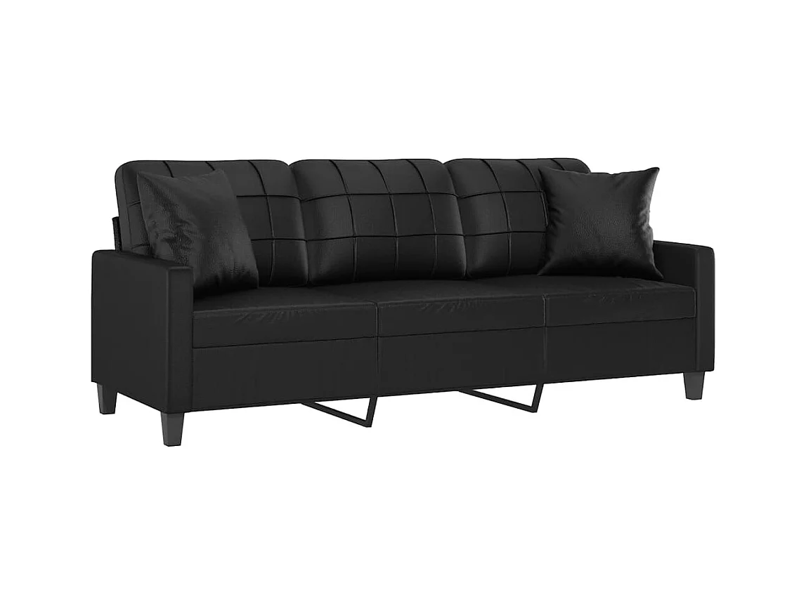 Divano 3 posti con cuscini decorativi nero 180cm in similpelle