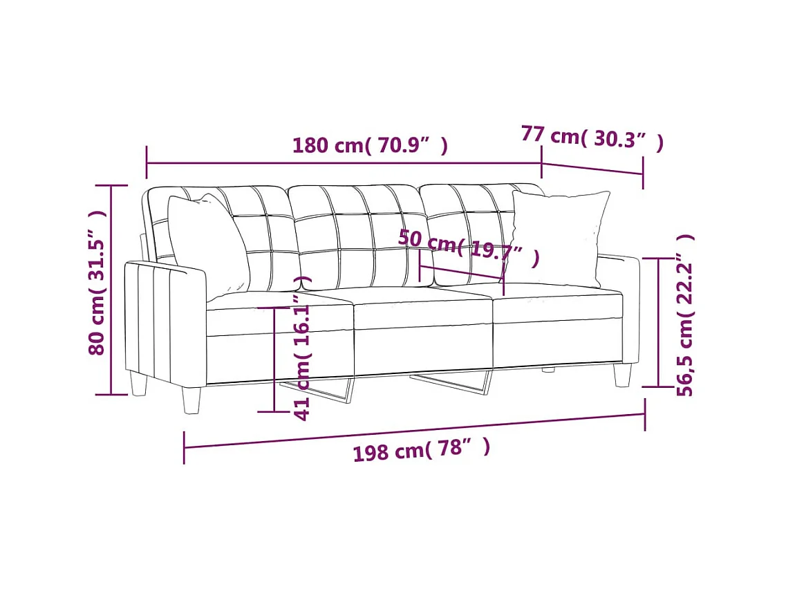 Divano 3 posti con cuscini decorativi nero 180cm in similpelle