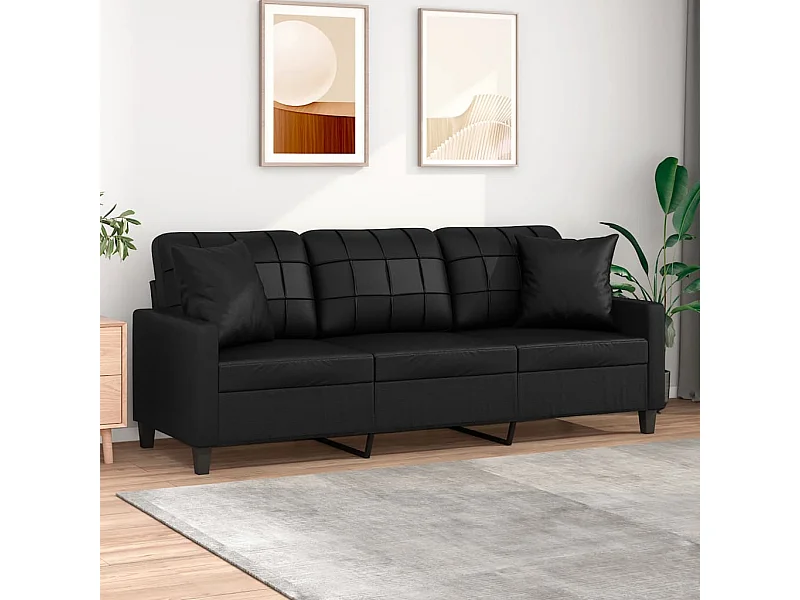 Canapé 3 places avec oreillers décoratifs noir 180cm similicuir