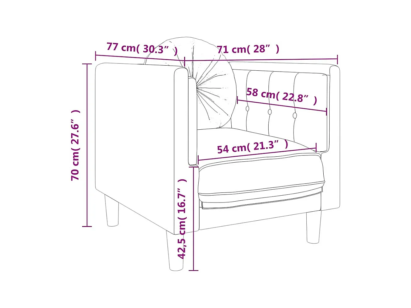 Poltrona con cuscino in velluto rosso bordeaux
