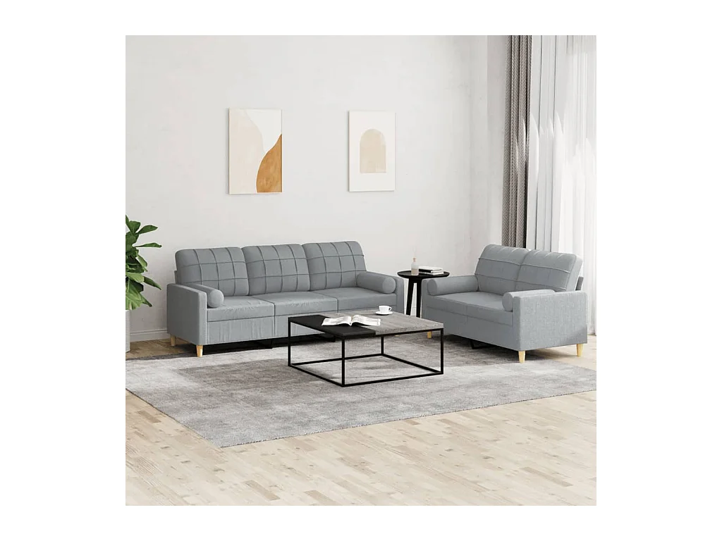 Ensemble de canapés 2 pcs coussins gris clair tissu