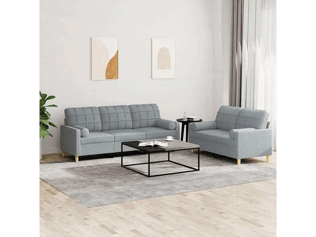 Ensemble de canapés 2 pcs coussins gris clair tissu