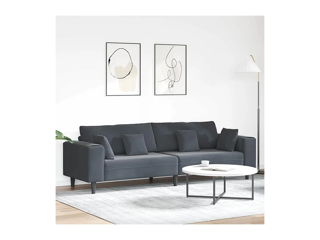 Divano in velluto con cuscino Grigio scuro 208 cm Velluto