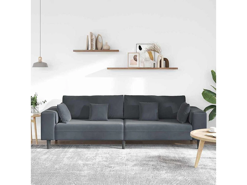Sofá de terciopelo con cojín Gris oscuro 208 cm Terciopelo
