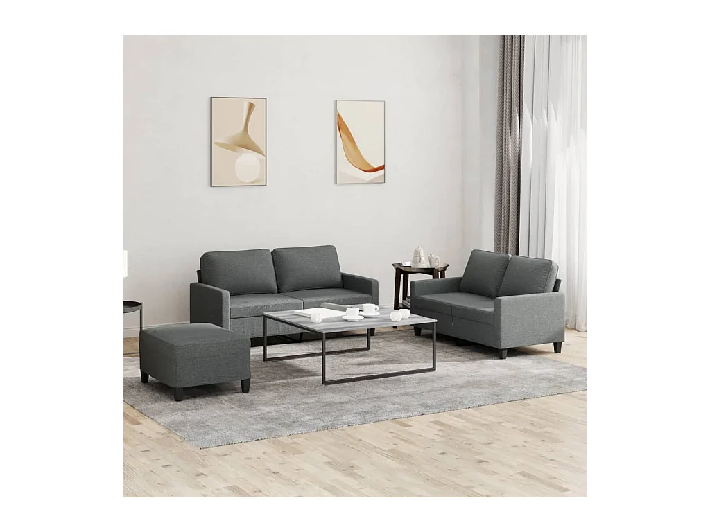 Set di divani 3 pezzi con cuscini in tessuto grigio scuro