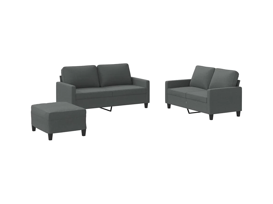 Set di divani 3 pezzi con cuscini in tessuto grigio scuro