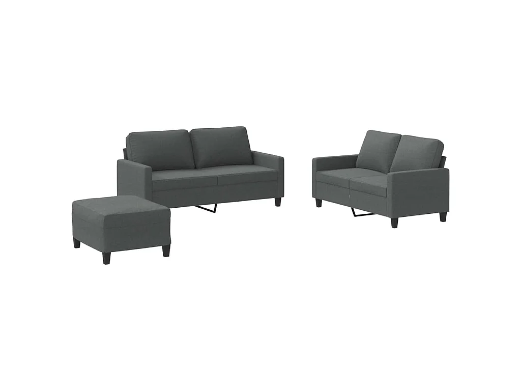 3-teiliges Sofaset mit Kissen, dunkelgrauer Stoff