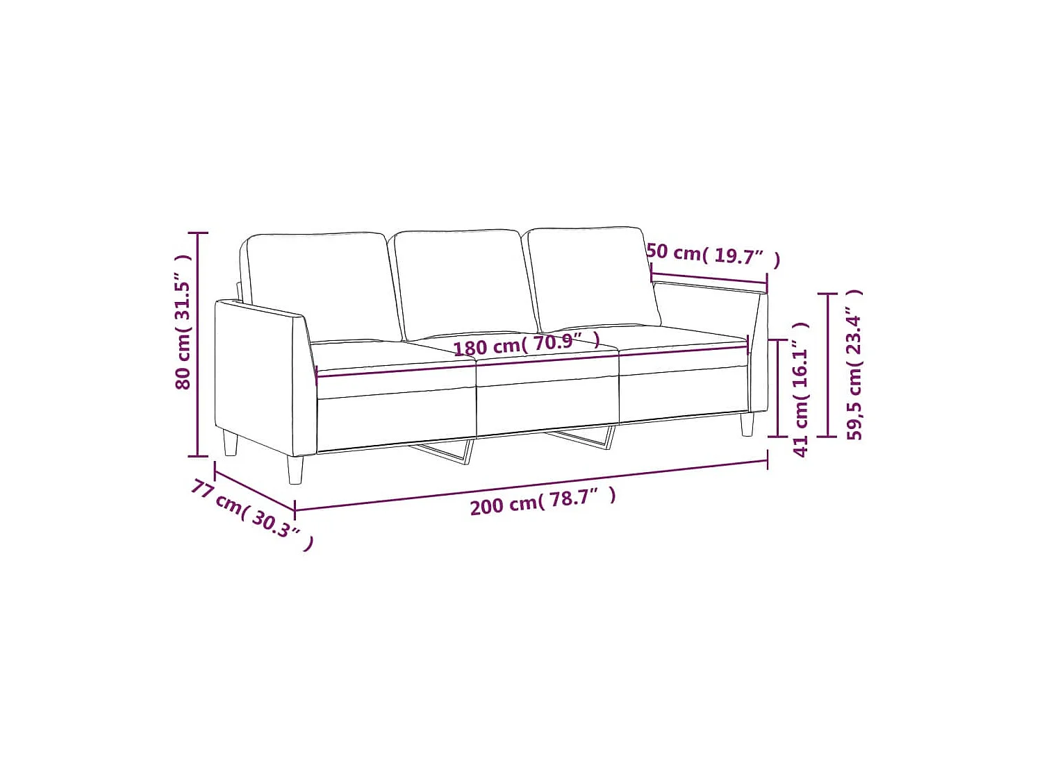 Canapé à 3 places Cappuccino 180 cm Similicuir
