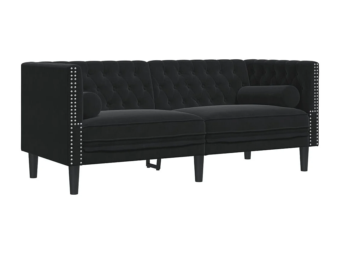 Conjunto de sofá Chesterfield y cojines de terciopelo negro (2 piezas)