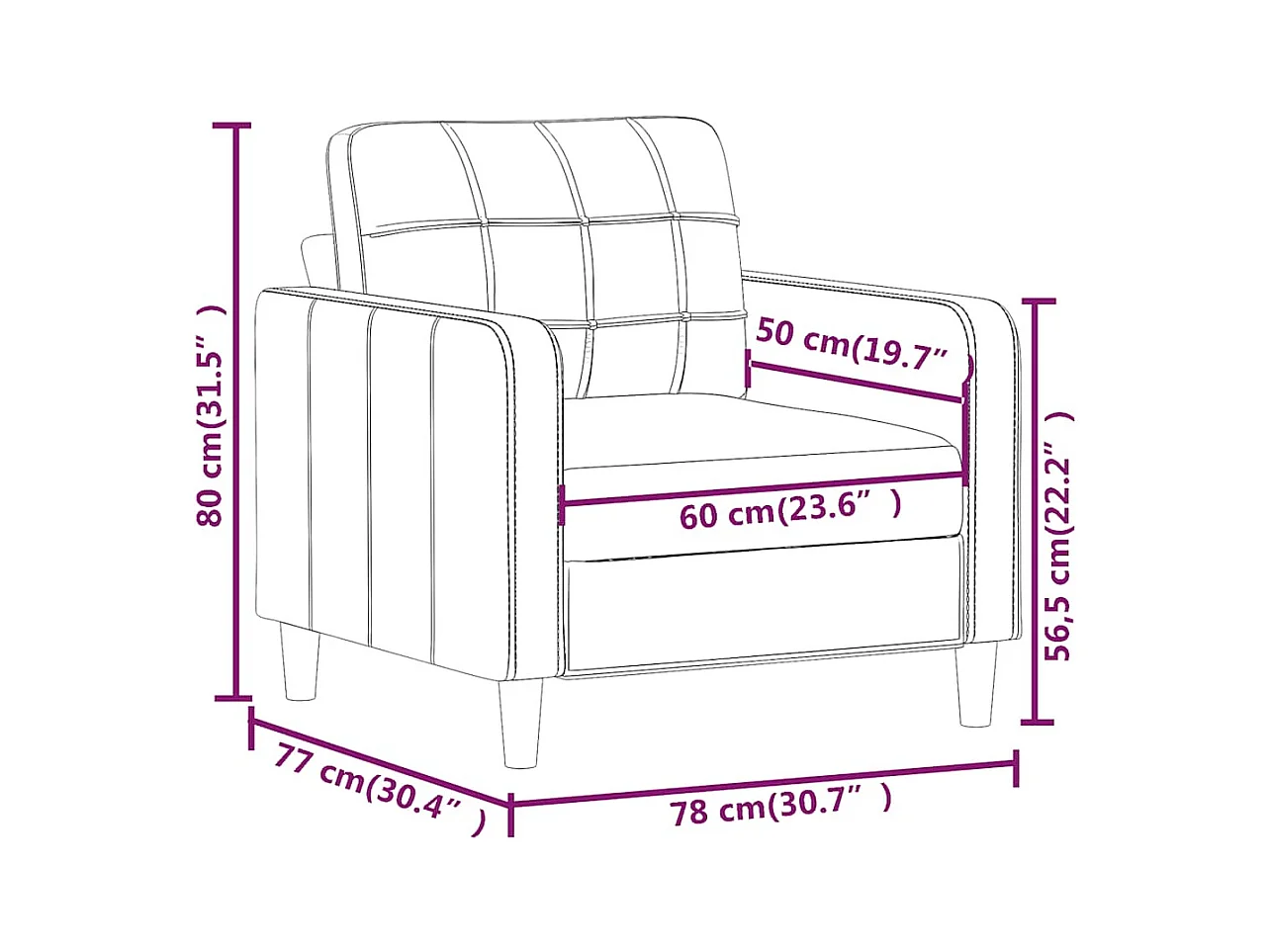 Donkergrijze fauteuil 60 cm stof