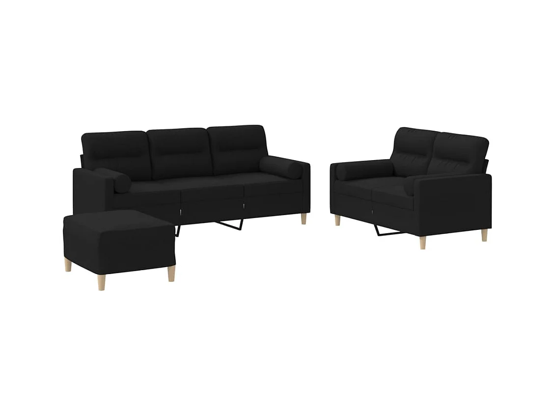 Conjunto de sofá de 3 piezas con cojines de tela negra