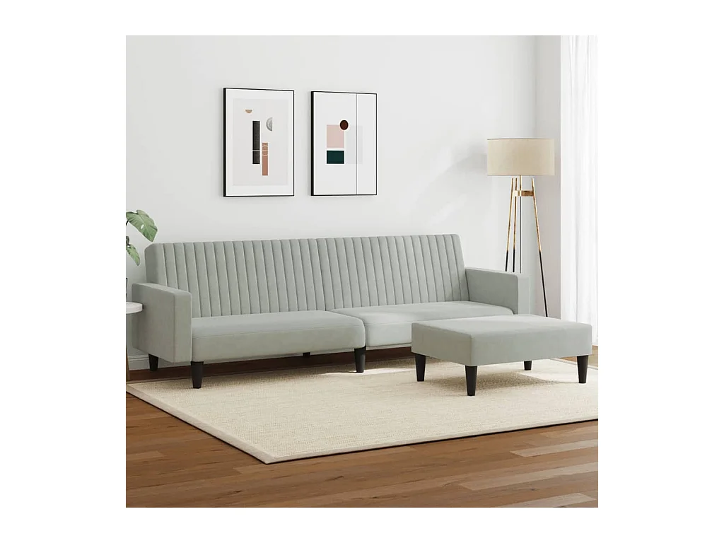 2-delige lichtgrijze fluwelen bankset