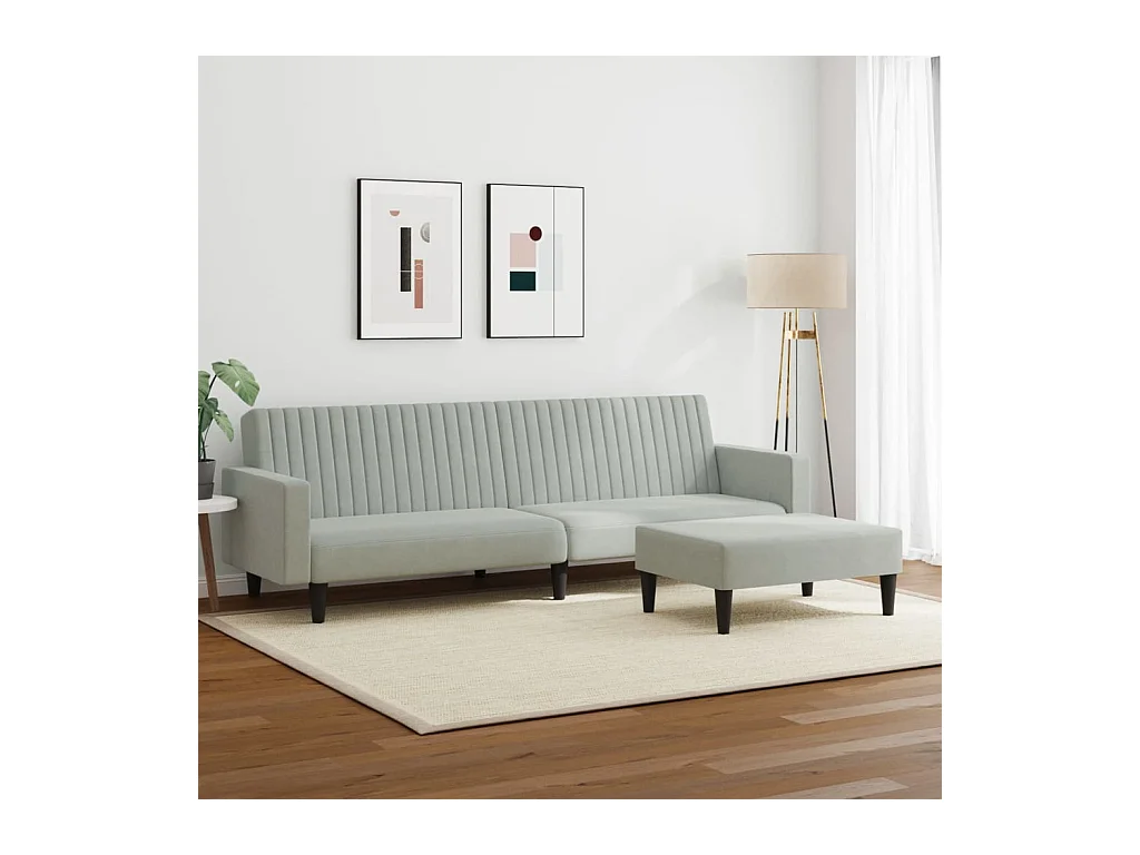 2-delige lichtgrijze fluwelen bankset