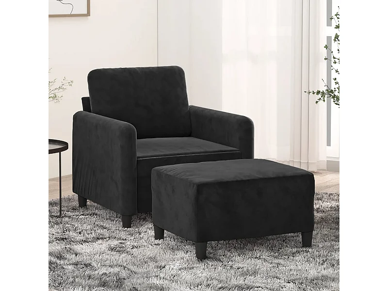 Sillón con reposapiés Terciopelo Negro 60 cm