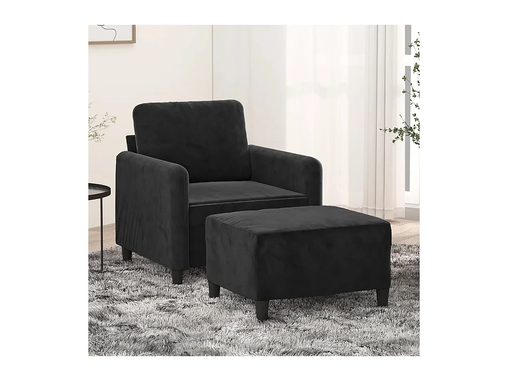 Sillón con reposapiés Terciopelo Negro 60 cm