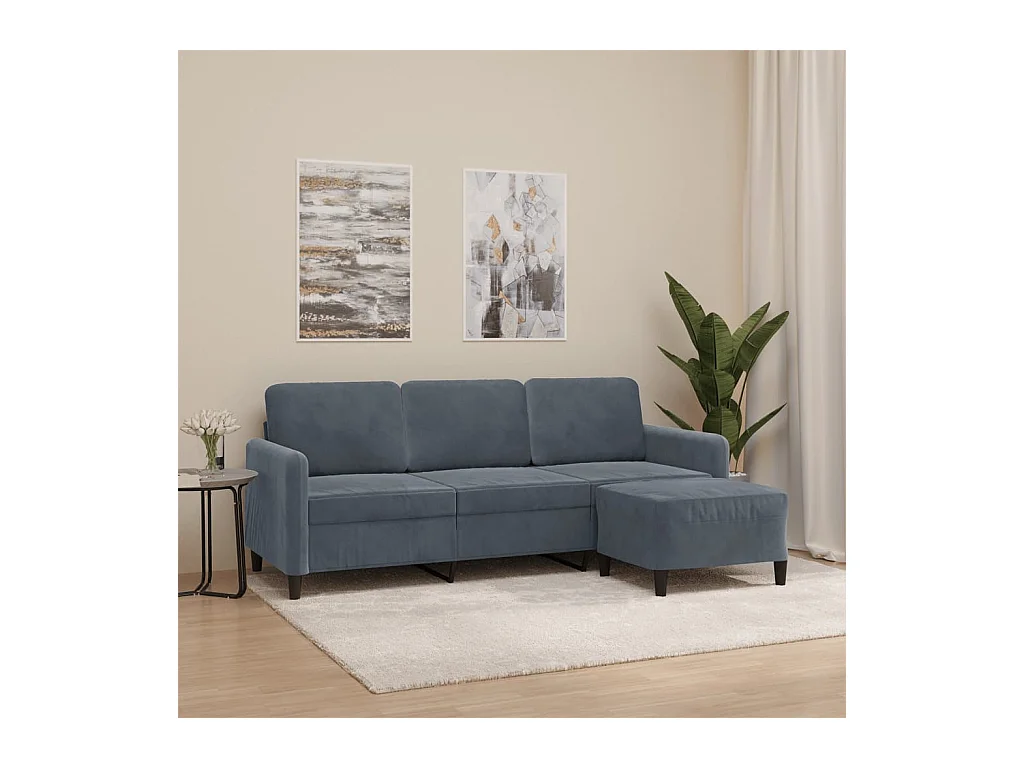 Divano 3 posti con poggiapiedi Grigio scuro 180 cm Velluto