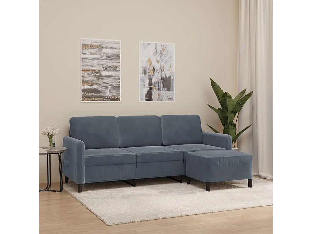 3-Sitzer-Sofa mit Fußhocker Dunkelgrau 180 cm Samt