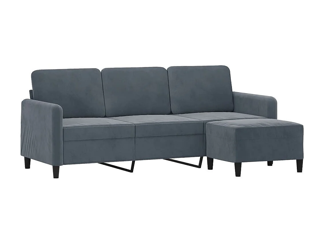 3-Sitzer-Sofa mit Fußhocker Dunkelgrau 180 cm Samt