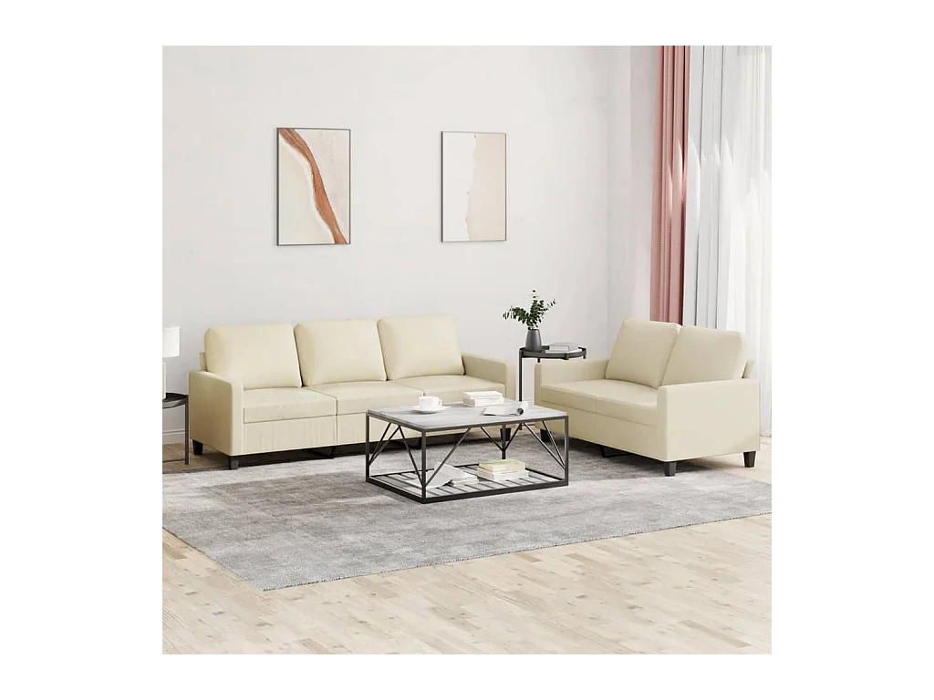 Conjunto de sofá de 2 piezas con cojines de piel sintética color crema