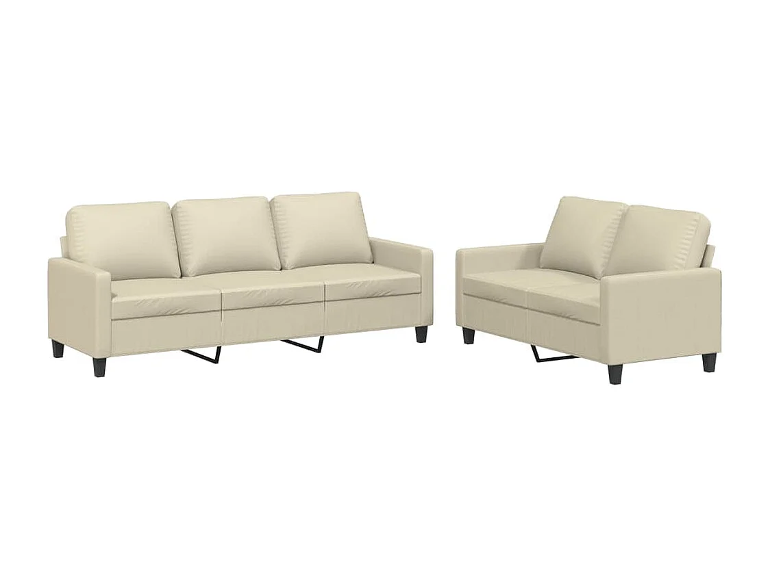 Set di divani 2 pezzi con cuscini in similpelle color crema