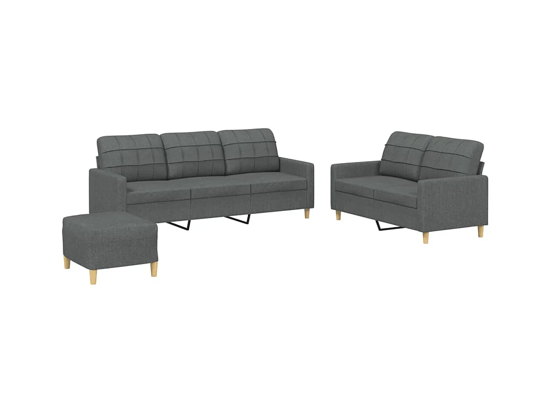 Conjunto de sofá de 3 piezas con cojines Tela Gris Oscuro