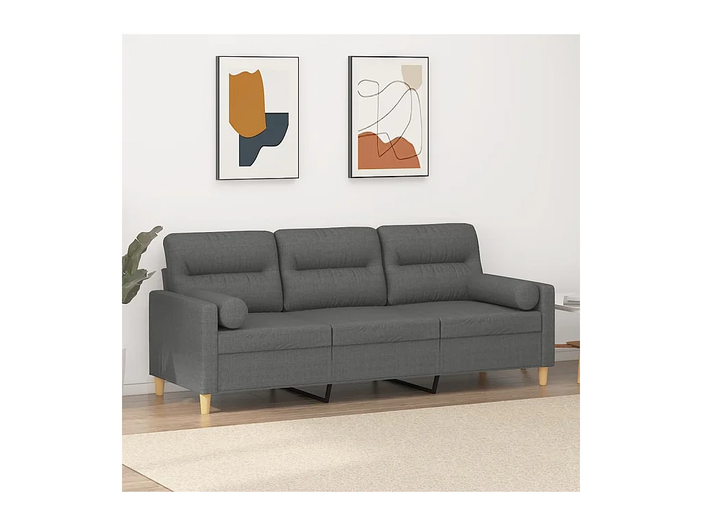 Divano 3 posti con cuscini grigio scuro tessuto 180 cm