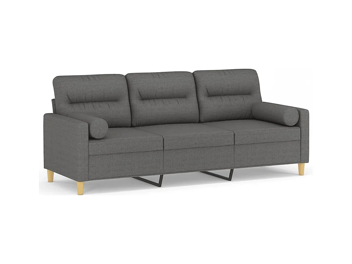 Divano 3 posti con cuscini grigio scuro tessuto 180 cm