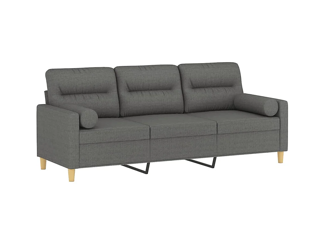 Divano 3 posti con cuscini grigio scuro tessuto 180 cm