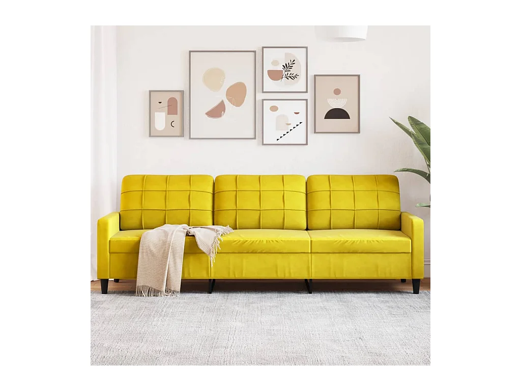 Divano 3 posti Giallo 210 cm Velluto