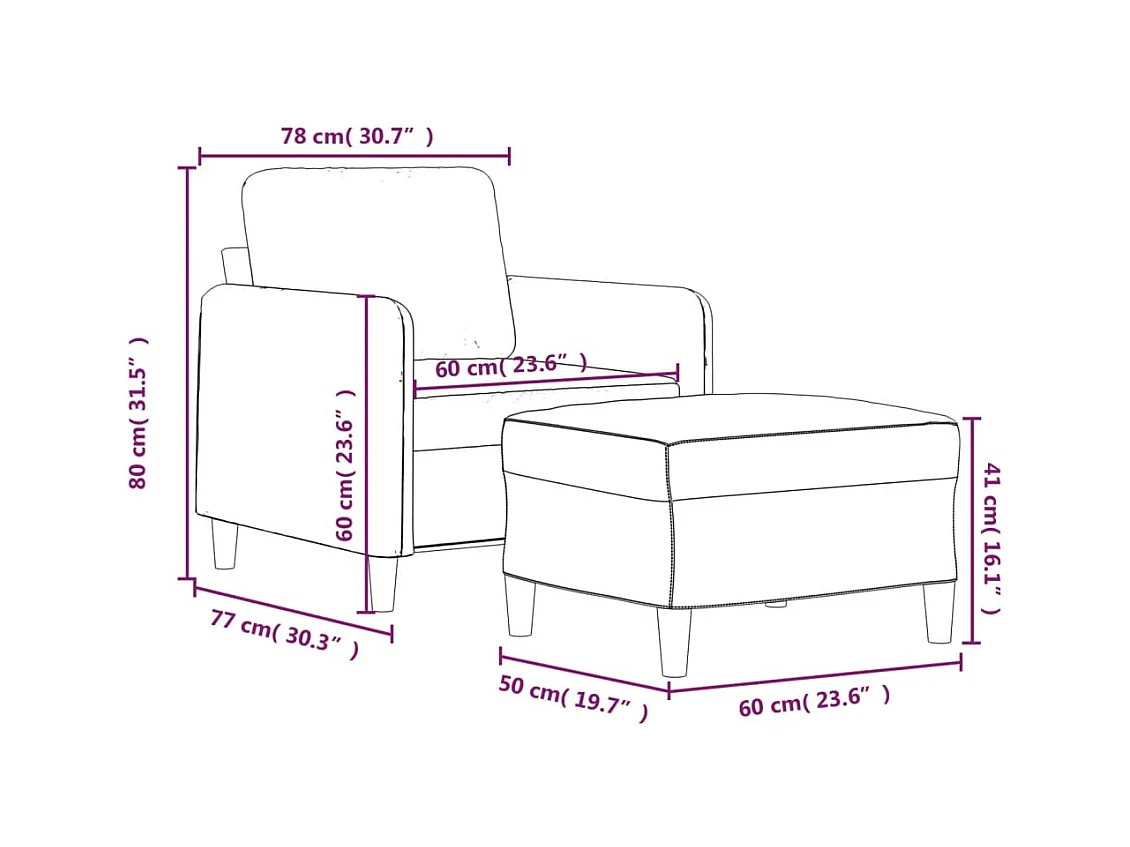 Poltrona con poggiapiedi Rosa 60 cm Velluto