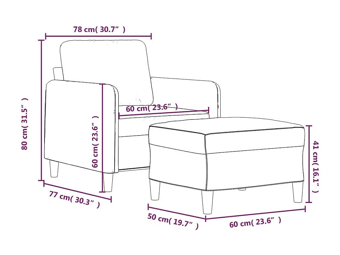 Sillón con reposapiés Terciopelo Rosa 60 cm