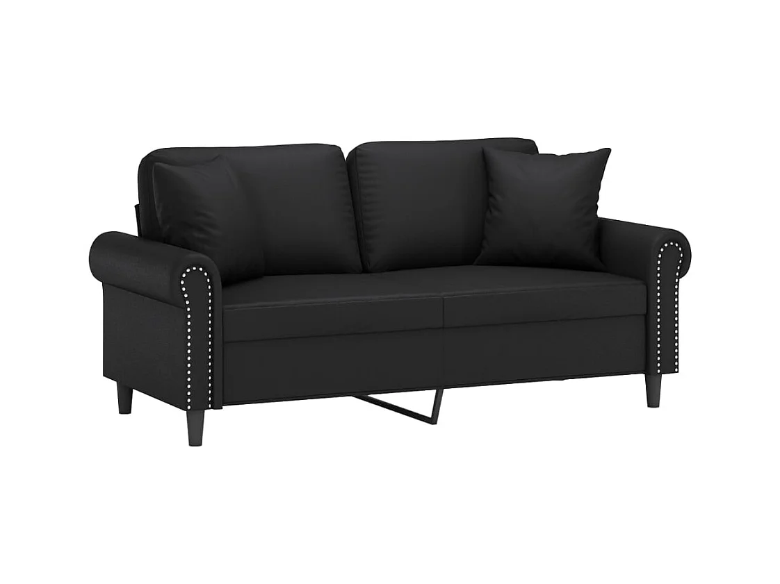 Sofá de 2 plazas con cojines decorativos negro 140cm piel sintética