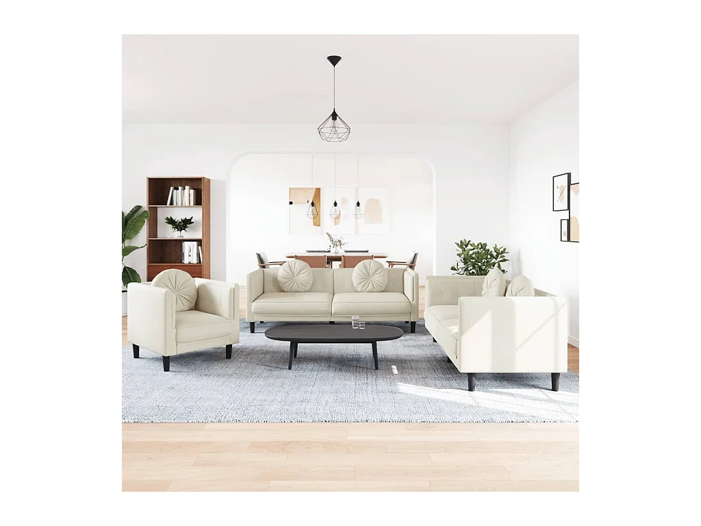 Conjunto de sofá de 3 piezas con cojines de terciopelo color crema