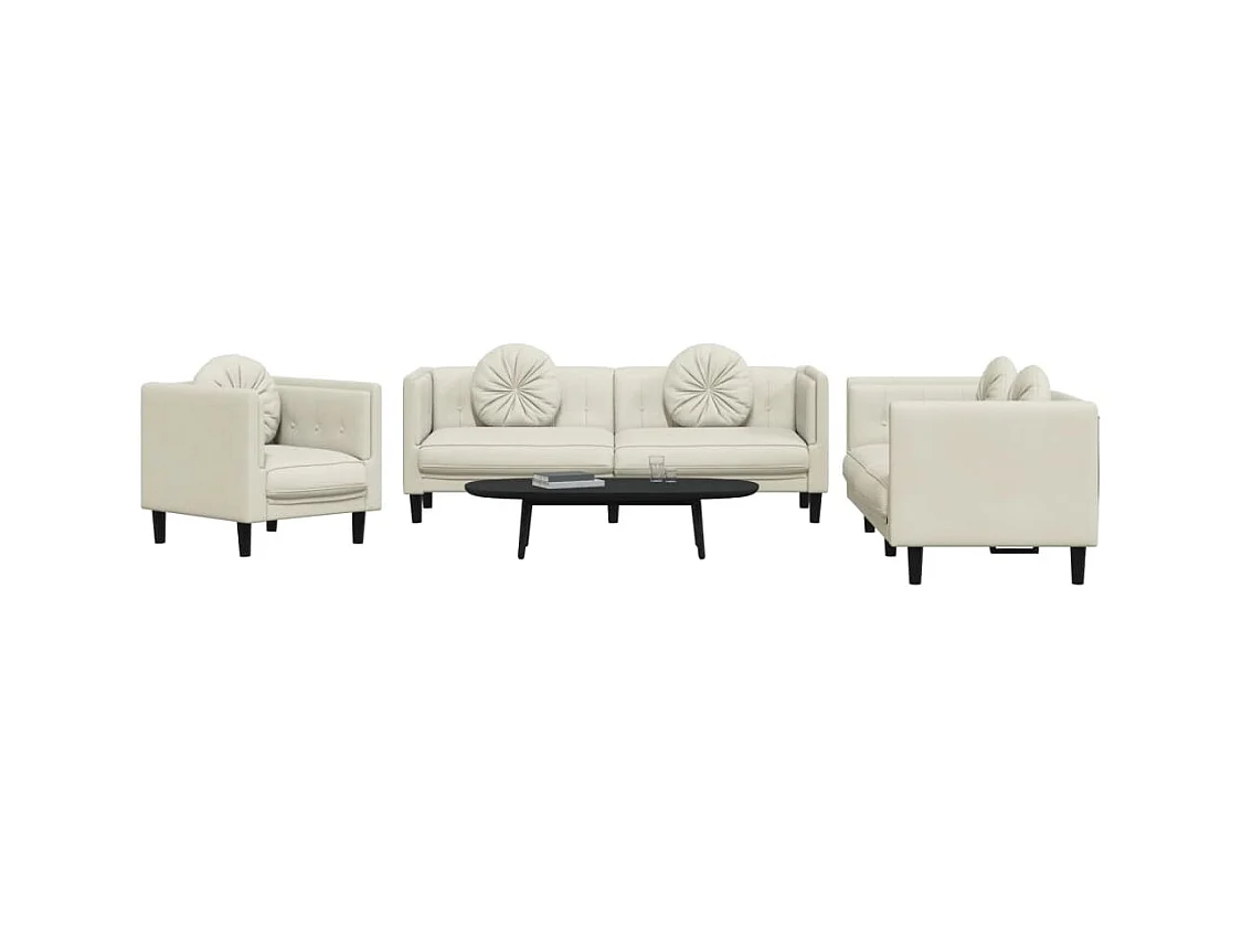 Conjunto de sofá de 3 piezas con cojines de terciopelo color crema