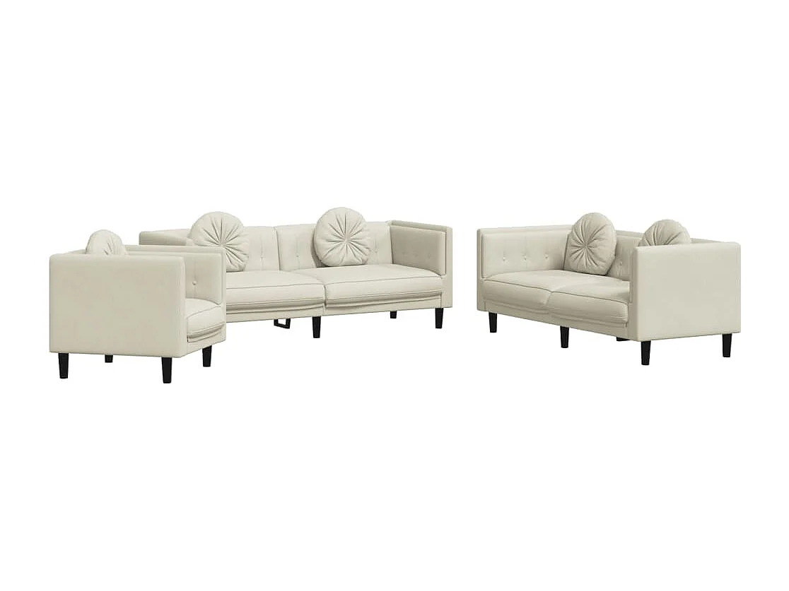 Conjunto de sofá de 3 piezas con cojines de terciopelo color crema