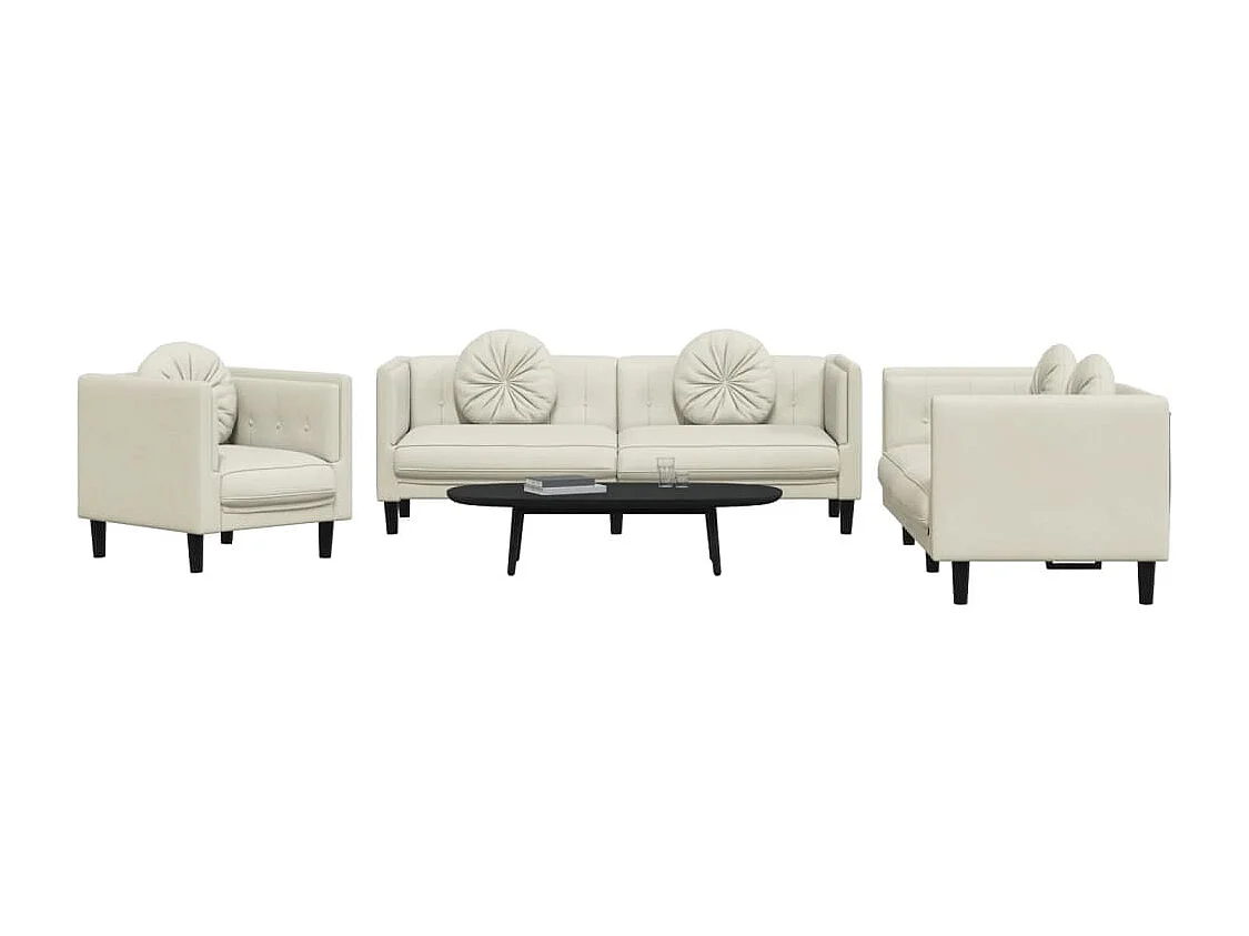 Conjunto de sofá de 3 piezas con cojines de terciopelo color crema