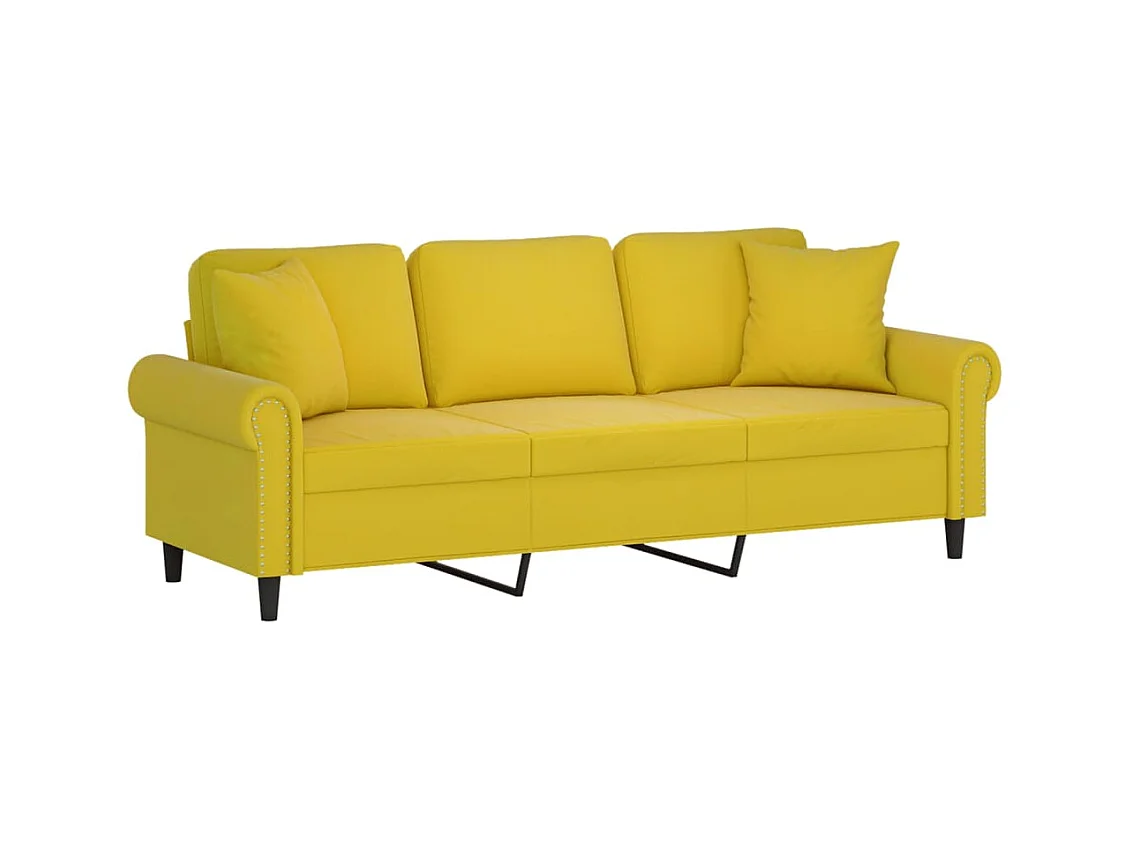 3-Sitzer-Sofa mit Dekokissen gelb 180 cm Samt