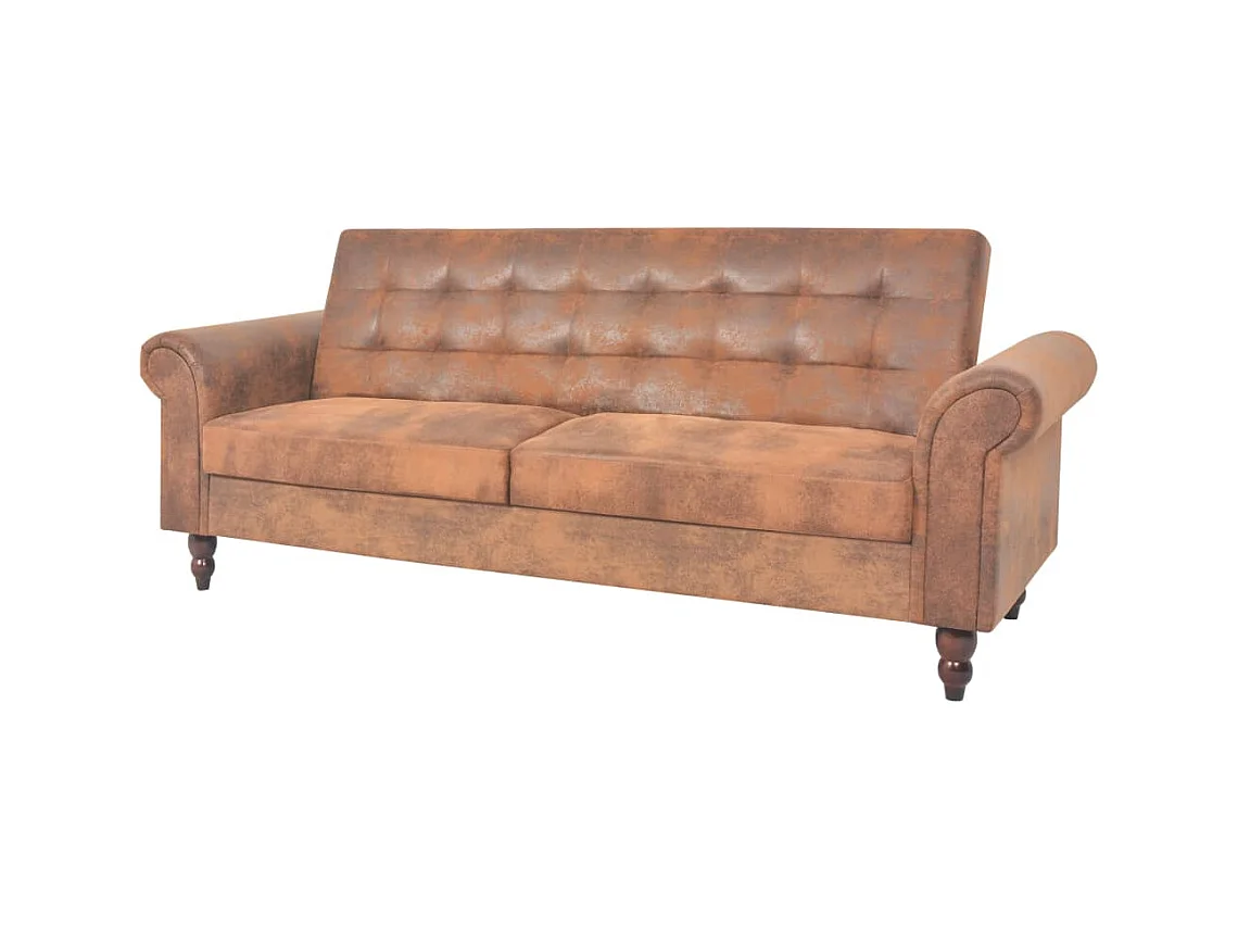 2-Sitzer-Schlafsofa mit Armlehne aus braunem Kunstwildleder