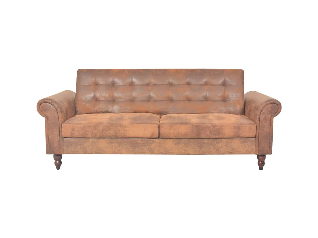 2-Sitzer-Schlafsofa mit Armlehne aus braunem Kunstwildleder