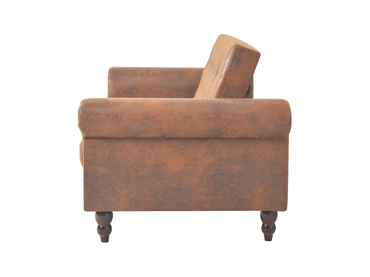 2-Sitzer-Schlafsofa mit Armlehne aus braunem Kunstwildleder