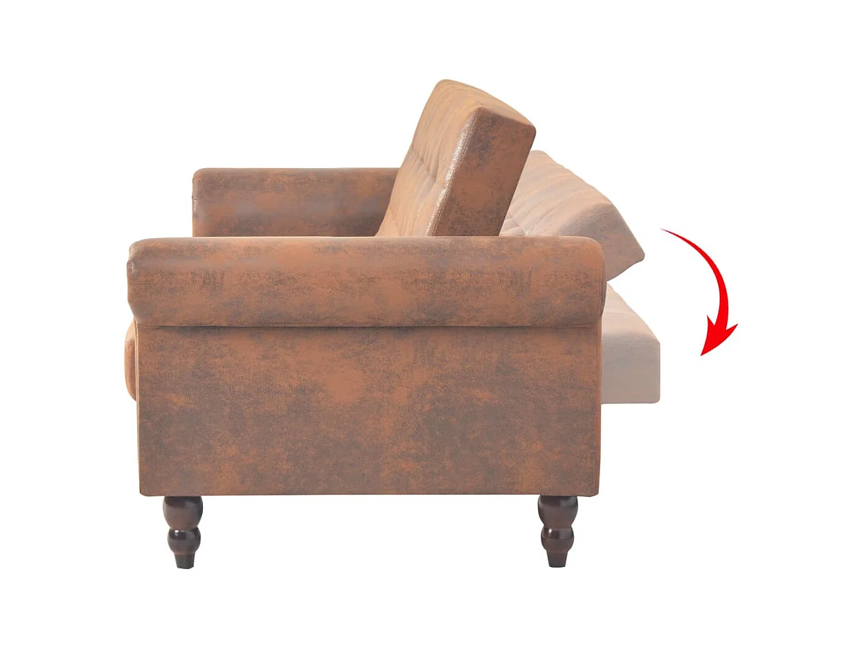 2-Sitzer-Schlafsofa mit Armlehne aus braunem Kunstwildleder