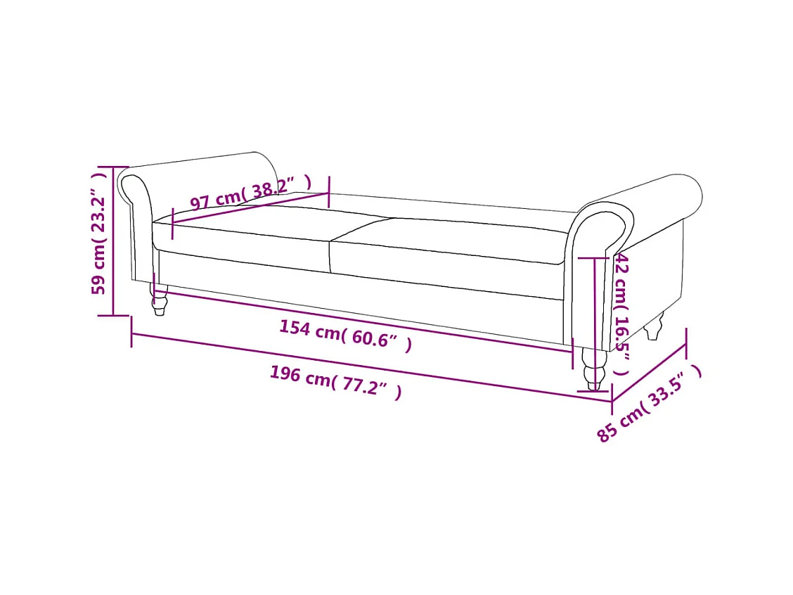 2-zits slaapbank met armleuning in bruin synthetisch suède