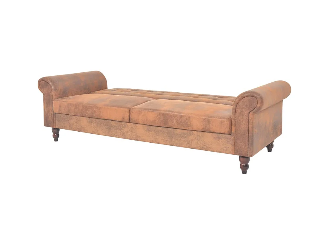 2-zits slaapbank met armleuning in bruin synthetisch suède